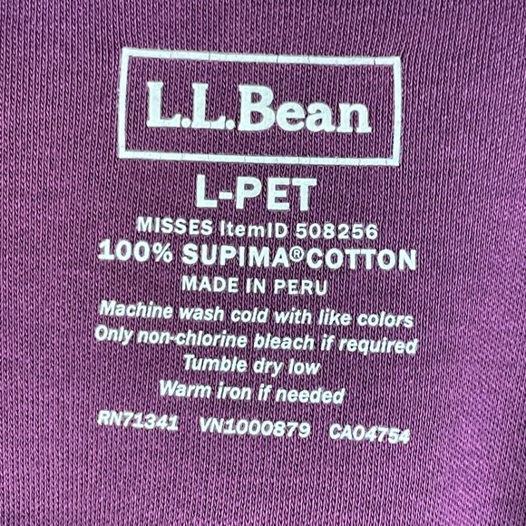 LL Bean Womens Petite Large Long Sleeve 100% Supima Cotton Purple Crewneck Top - Picture 3 of 6